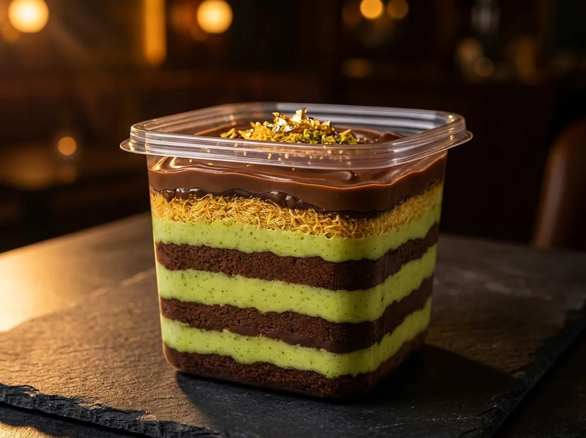 Handmade Dubai chocolate tiramisu from the dessert case